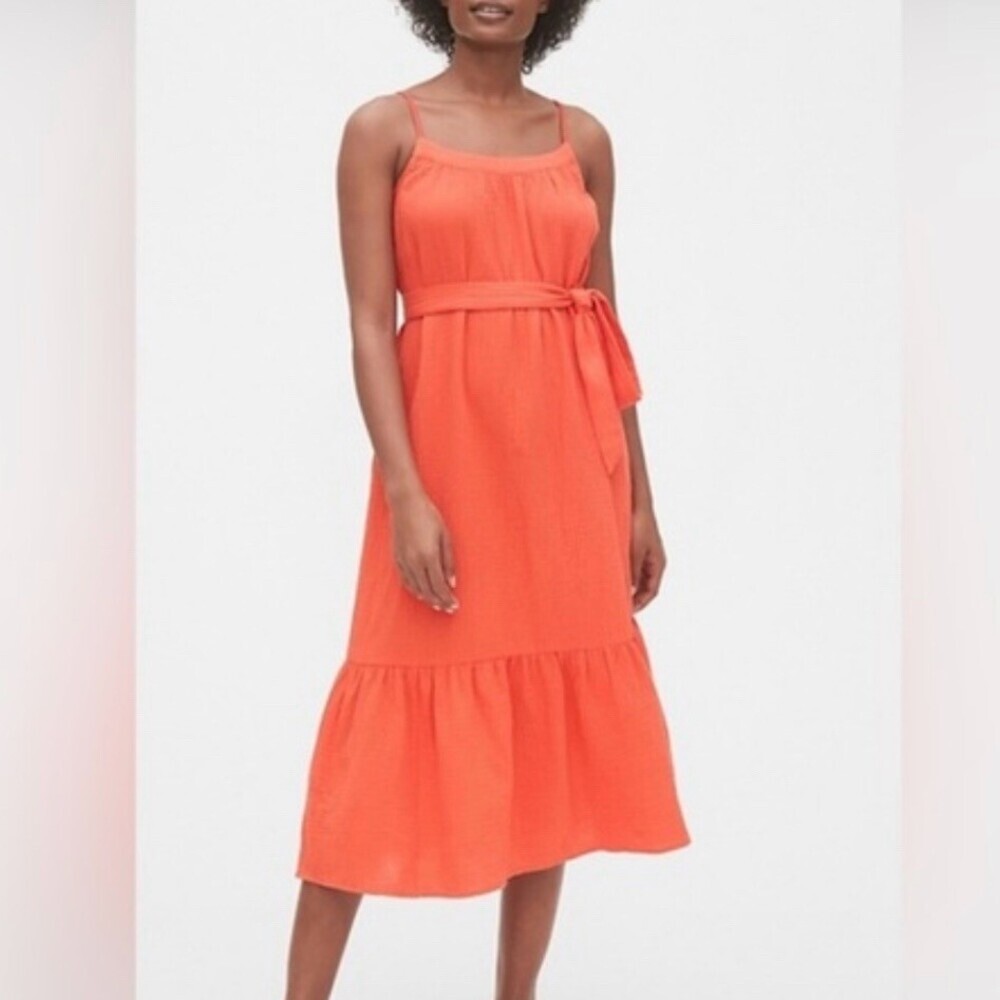 GAP Midi Sundress Womens S Textured Cotton Gauze Tie Waist Bow Back